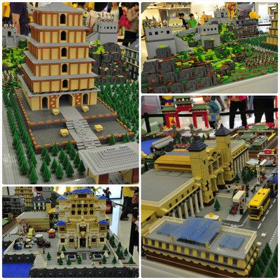 樂高積木拼成的大連自然博物館等大連地標(biāo)模型，吸引了路人紛紛駐足欣賞。