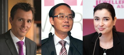 (左起)Gubelin集團總裁Raphael Gubelin、周大福珠寶集團有限公司董事總經(jīng)理黃紹基、力拓鉆石部市場及銷售大中華代表處經(jīng)理馬麗詩