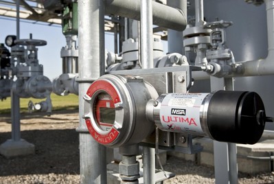 某化工廠生產(chǎn)管線上安裝的梅思安（MSA）在線式檢測儀，做好第一重防護