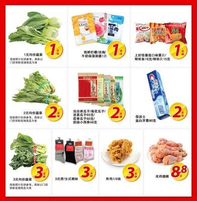 沃爾瑪及好又多門店推出 “1元、2元、3元、5元、8.8元、9.9元”等價位的400個 “均一價” 特惠商品